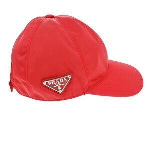 PRADA Plate Logo Baseball Cap #M 58 Re-Nylon leather Red